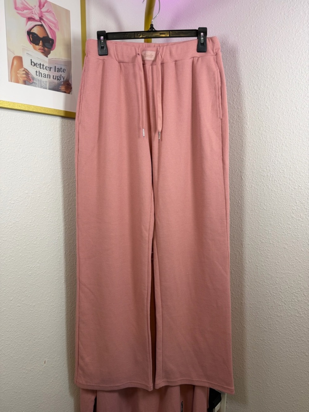 Comfrt Waffle Knit Lounge Set Pink NWT Women’s Large - Picture 6 of 9